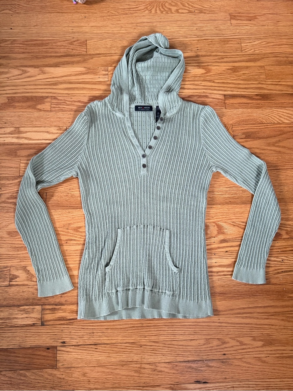 Green Ribbed Button Up Sweater - Picture 2 of 4